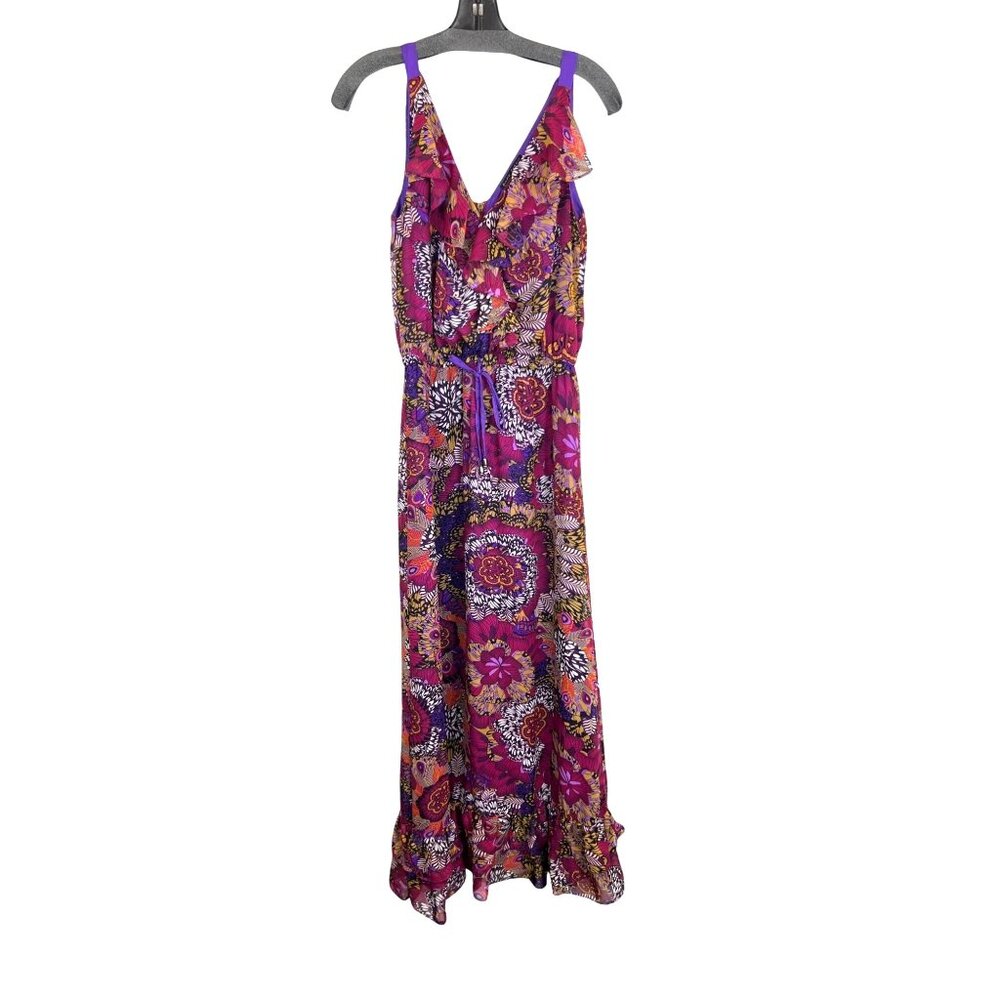 Pure Sugar XS Multicolor Boho Flowy Chiffon Floral Maxi Dress Ruffles Tie Waist